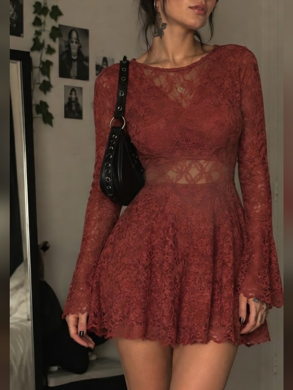​Forever 21 Lace Mini Dress w/ Bell Sleeves – Size S (Like New)